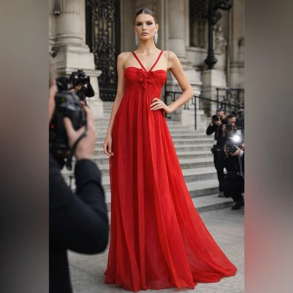 BCBGMaxAzria Vibrant Red 100% Silk Maxi Dress – Size 0 - Picture 1 of 16